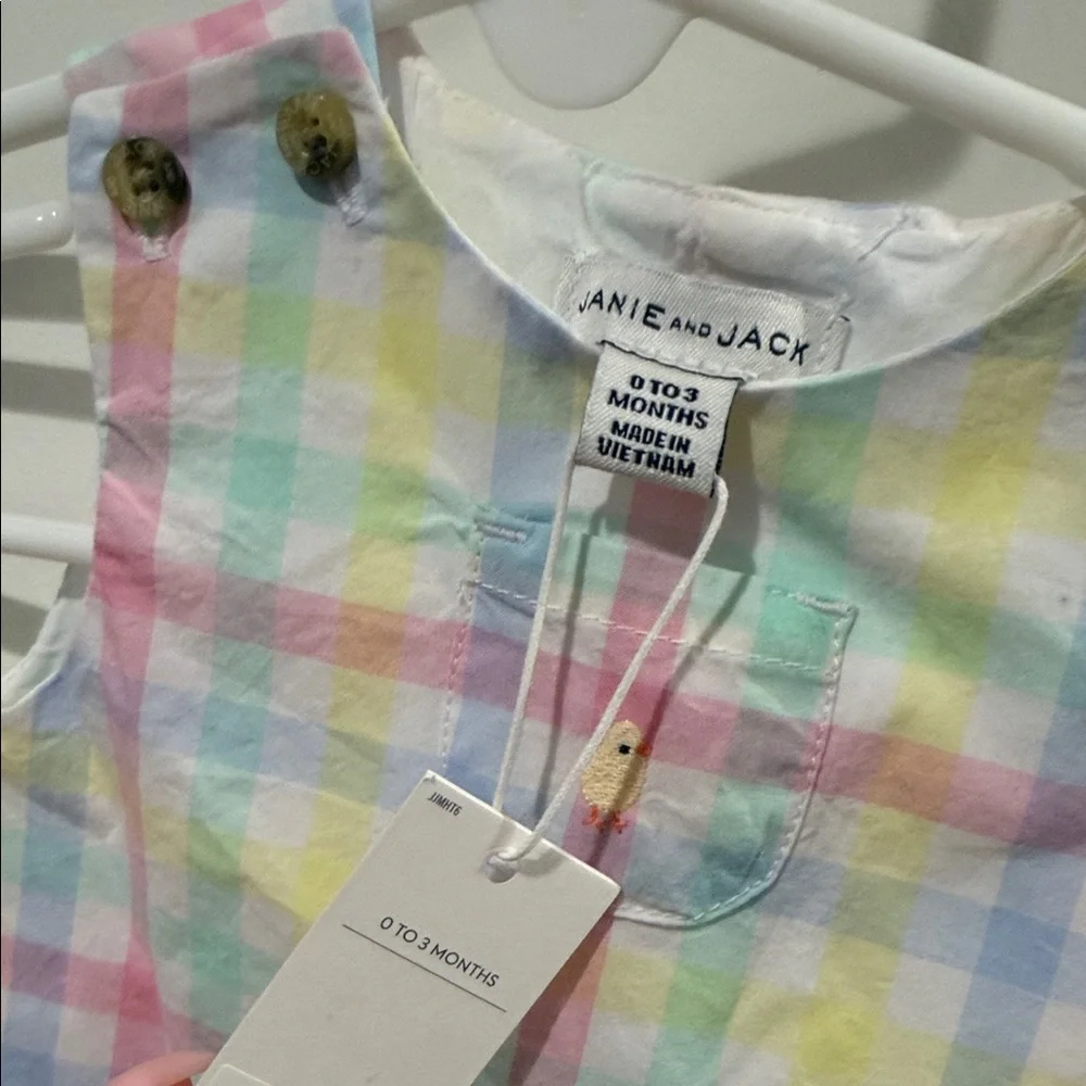 Janie and Jack Multicolor Checkered Baby Romper size 0-3 months NWT